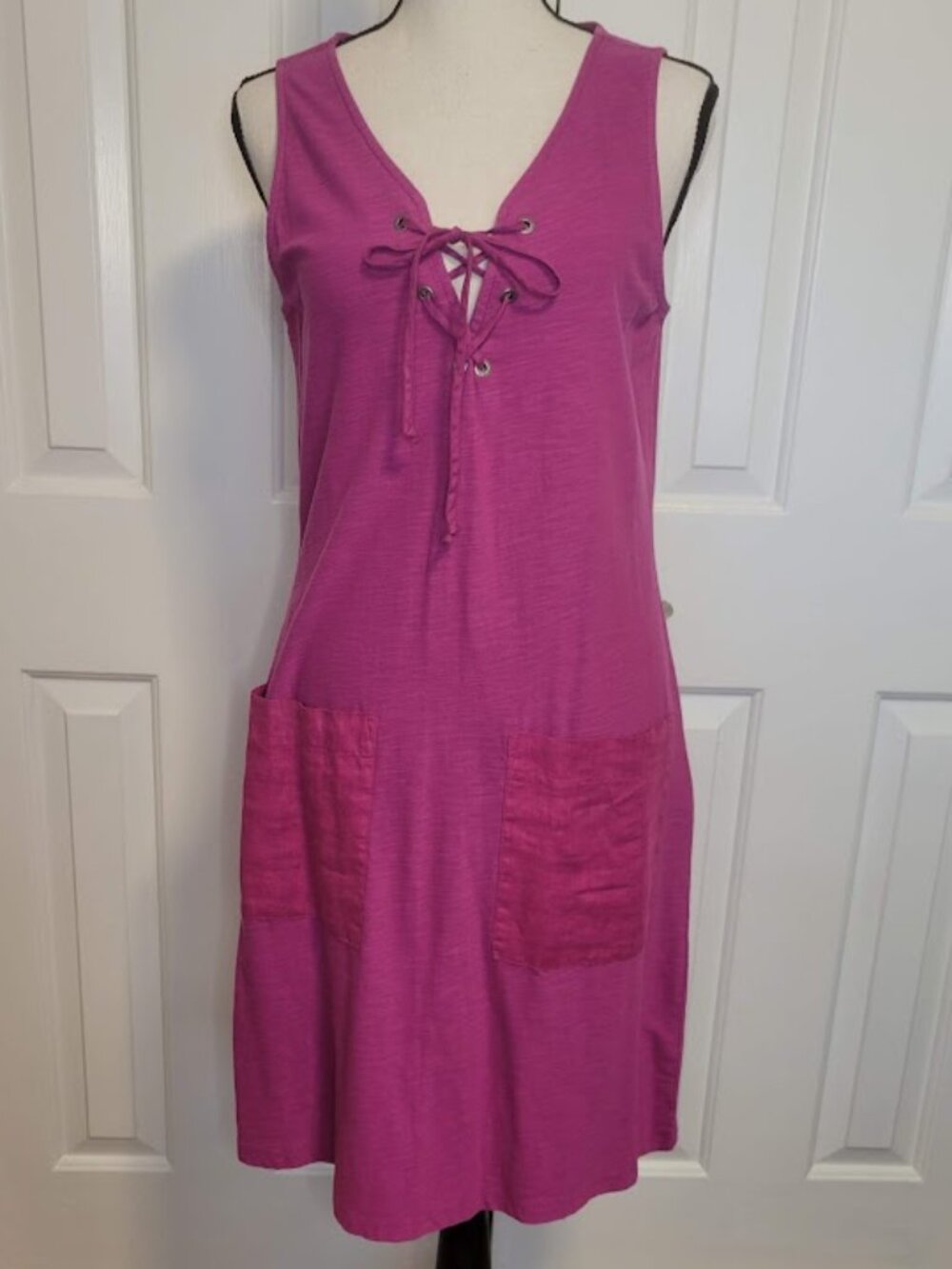 Tommy Bahama Sleeveless Lace-Up Dress NWT Pink Cotton Modal Pockets Size Small
